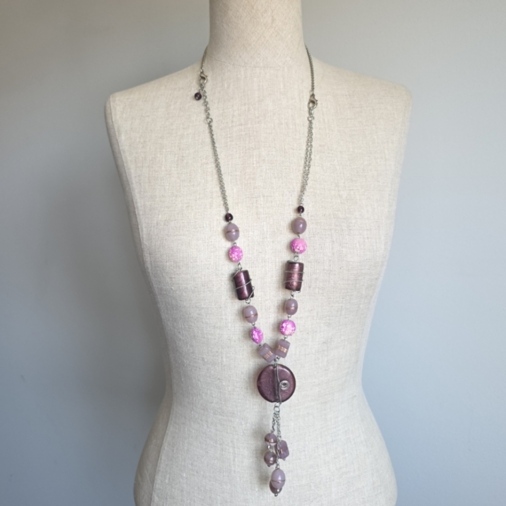 Chic Purple and Pink Beaded Necklace